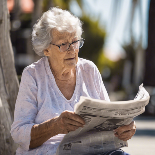 493624 An old women sitting outdoors reading a newspaper xl 1024 v1 0 1